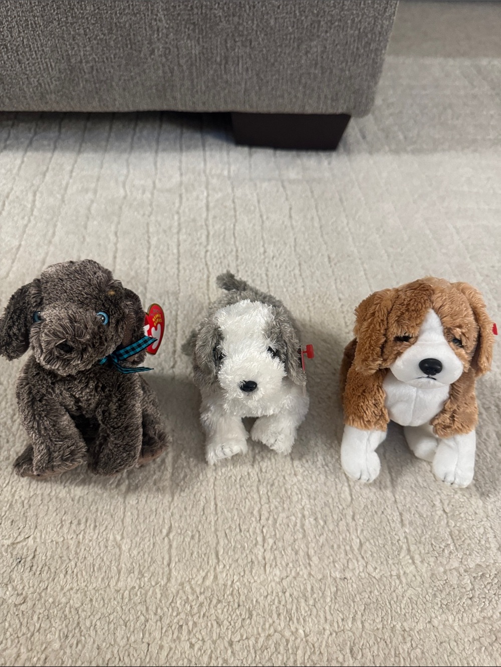 Ty Plush Dog Trio - Brown, Gray & White Puppy Set beanie babies